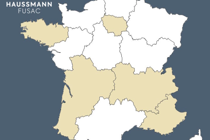 Carte de France avec mise en évidence des régions Bretagne, IDF, PACA, Rhône Alpes et Nouvelle Aquitaine