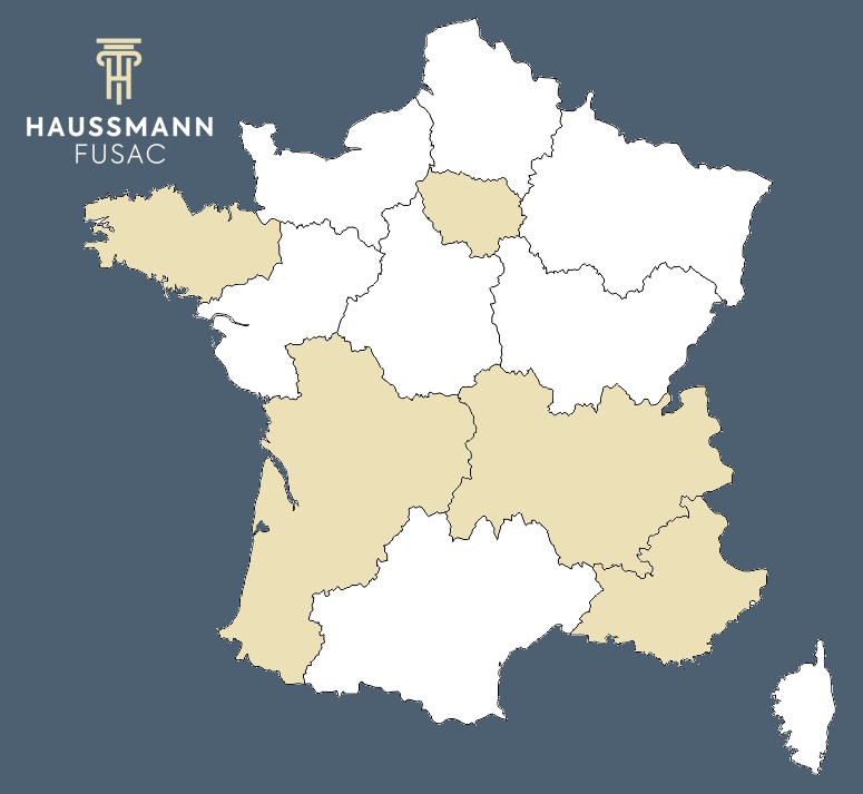 Carte de France avec mise en évidence des régions Bretagne, IDF, PACA, Rhône Alpes et Nouvelle Aquitaine