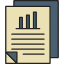 Icône de rapport avec un graphique en barres, représentant une analyse de données ou un reporting financier.