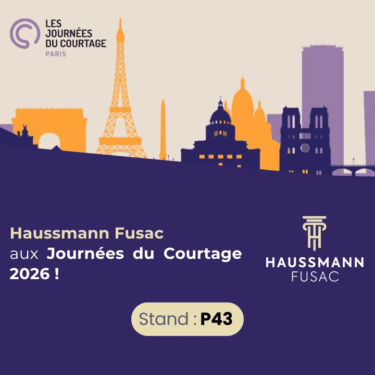 Affiche : Haussmann Fusac aux Journnées du Courtage 2026 - Stand P43